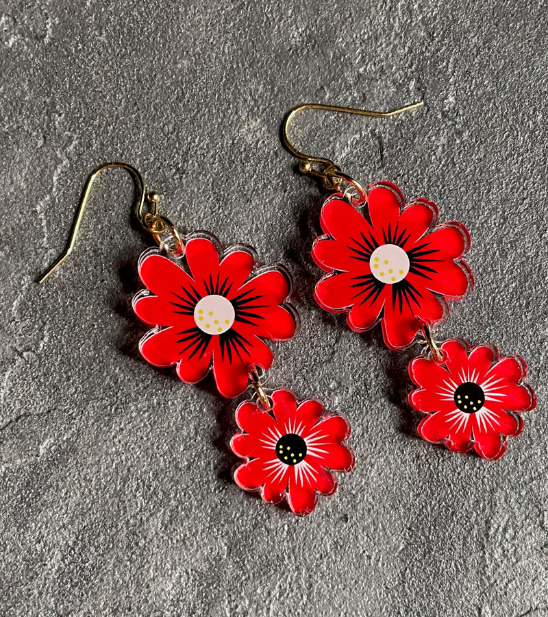 Red "Color Pop Art" Floral Earrings