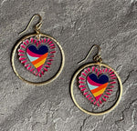 Gold Hoop Earrings with Soul Sister Rainbow Love Heart