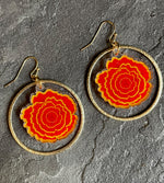 Orange Flower Statement Earrings with Gold Hoops