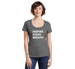 INSPIRE EVERY BREATH in this motivational phrase women’s tee + look good while doing good!